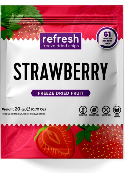 Refresh Chips Freeze Dried Dilim Çilek - Dondurularak Kurutulmuş Meyve - Freeze Dry Meyve Kurusu 20gr