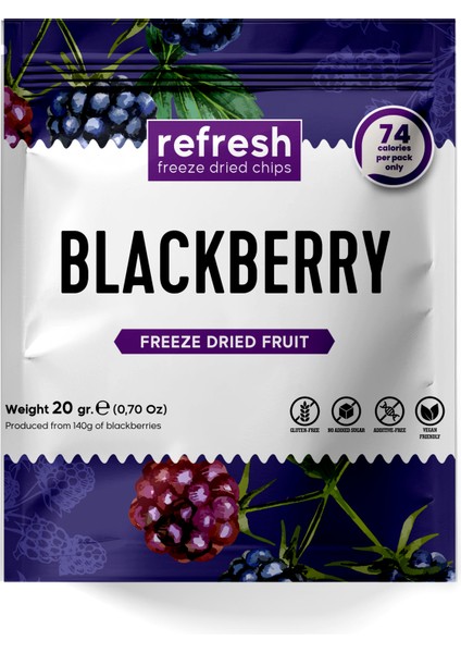 Refresh Chips Freeze Dried Böğürtlen - Dondurularak Kurutulmuş Meyve - Freeze Dry Meyve Kurusu 20gr