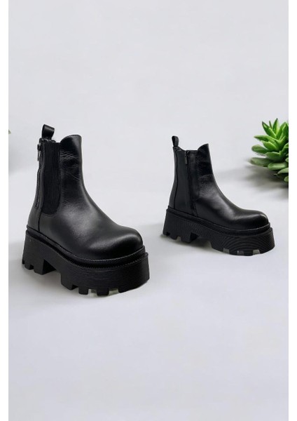 25100038K Siyah Deri Kadın Casual Günlük Bot fırsatları
