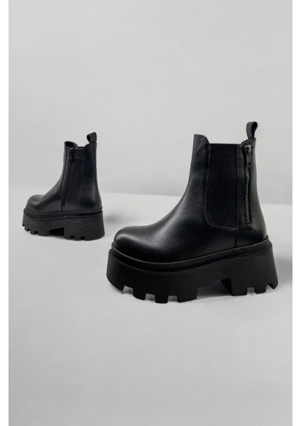 25100038K Siyah Deri Kadın Casual Günlük Bot indirimleri