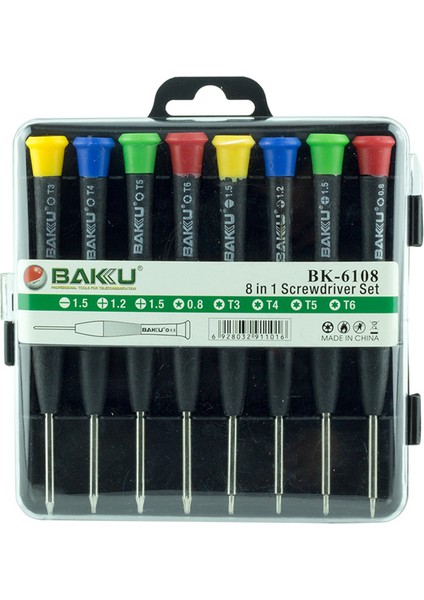 Baku BK-6108 Hassas Tornavida Seti 8'li ( 1.5 1.2 0.8 T3 T4 T5 T6 )