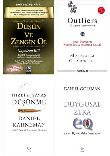 Düşün ve Zengin Ol - Outliers - Hızlı ve Yavaş Düşünme - Duygusal Zeka 4 Kitap