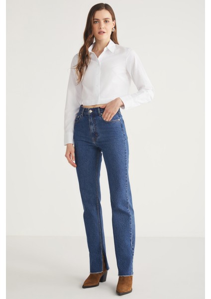 Ethiquet Sintia Kadın Slim Fit Crop Likralı Poplin Beyaz Gömlek fırsatları