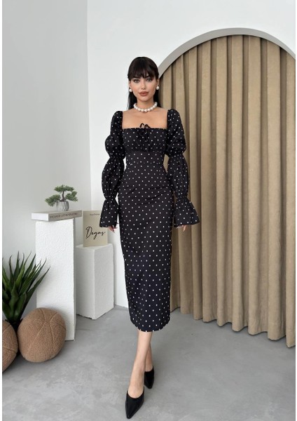 Ince Puantiyeli Poplin Uzun Elbise fiyatları