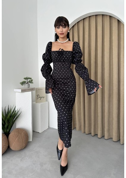 Ince Puantiyeli Poplin Uzun Elbise modelleri