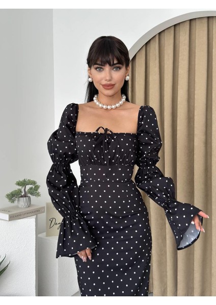 Ince Puantiyeli Poplin Uzun Elbise fırsatları