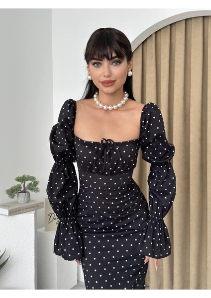 Ince Puantiyeli Poplin Uzun Elbise indirimleri