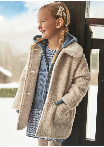 4487 Kız Çocuk Bej Kürklü Mont