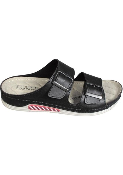 Yazkış Erkek Siyah Cilt Cift Bantlı Tokalı Comfort Rahat Taban Terlik fiyatları