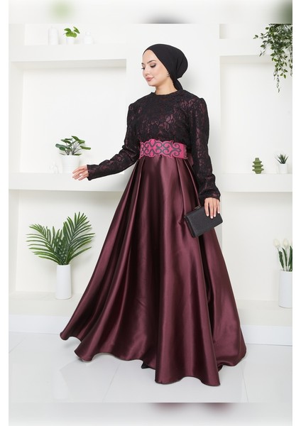 Dantelli Saten Tesettür Abiye Elbise 2133 fırsatları