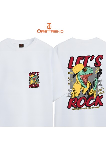 Lets Rock Baskılı Unisex Oversize Tişört