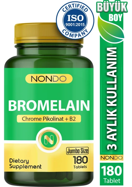 Bromelain 750 Mg 180 Tablet (Jumbo Boy 3 Aylık Kullanım Bromelian Krom Pikolinat, B2 Vitamini)