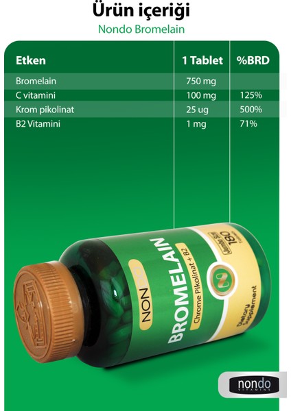 Bromelain 750 Mg 180 Tablet (Jumbo Boy 3 Aylık Kullanım Bromelian Krom Pikolinat, B2 Vitamini)