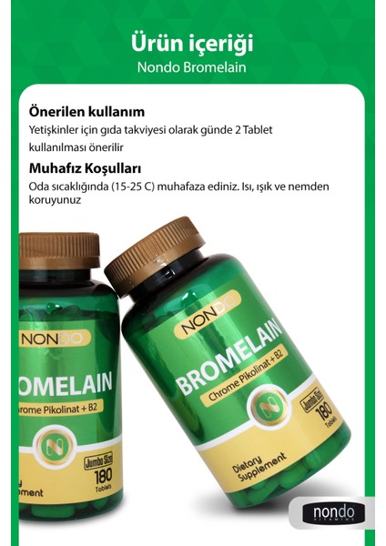 Bromelain 750 Mg 180 Tablet (Jumbo Boy 3 Aylık Kullanım Bromelian Krom Pikolinat, B2 Vitamini)