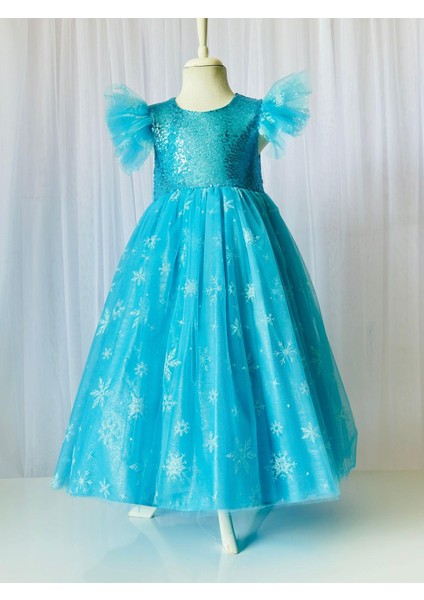 Gala Boydan Uzun Elsa Kız Çocuk Elbise modelleri