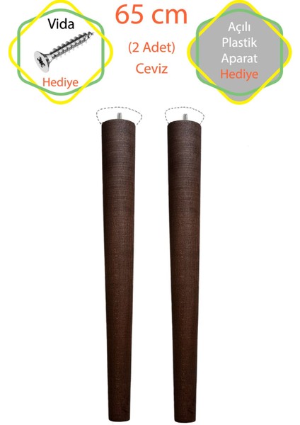 Ham 4 Adet Lüks 65 cm Konik Ahşap Masa Ayağı Çap: 4,2 cm Hobi Dıy (Vida ve Aparatlarıyla Birlikte)