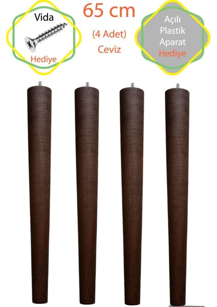 Ham 4 Adet Lüks 65 cm Konik Ahşap Masa Ayağı Çap: 4,2 cm Hobi Dıy (Vida ve Aparatlarıyla Birlikte) fiyatları