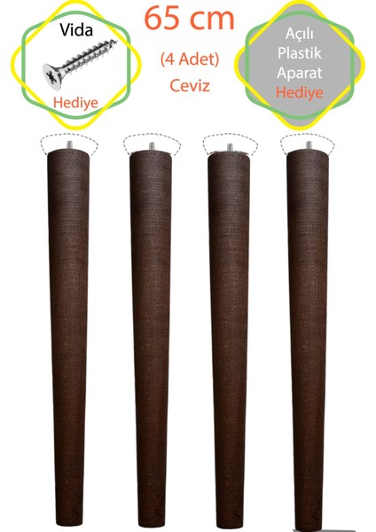 Ham 4 Adet Lüks 65 cm Konik Ahşap Masa Ayağı Çap: 4,2 cm Hobi Dıy (Vida ve Aparatlarıyla Birlikte) fırsatları