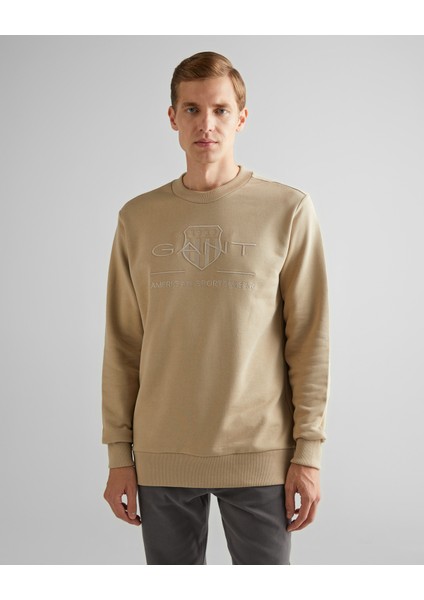 Erkek Bej Regular Fit Bisiklet Yaka Logolu Sweatshirt 2036017.270