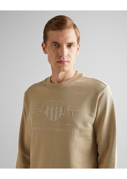 Erkek Bej Regular Fit Bisiklet Yaka Logolu Sweatshirt 2036017.270 fırsatları