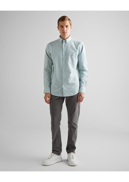 Erkek Yeşil Regular Fit Düğmeli Yaka Çizgili Oxford Gömlek 3000230.373 modelleri
