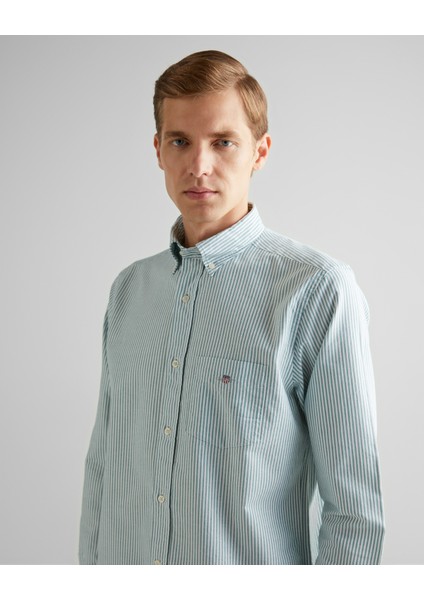 Erkek Yeşil Regular Fit Düğmeli Yaka Çizgili Oxford Gömlek 3000230.373 fırsatları