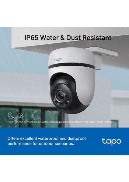 Tapo C510W, 2K Dış Mekan Wi-Fi Güvenlik Kamerası, Hareket Tespit/Takibi , 360°, IP65 Su Geçirmez, Renkli Gece Görüşü, Çift Yönlü Ses, Bulut/Yerel Depolama, Sesli ve Işıklı Alarm