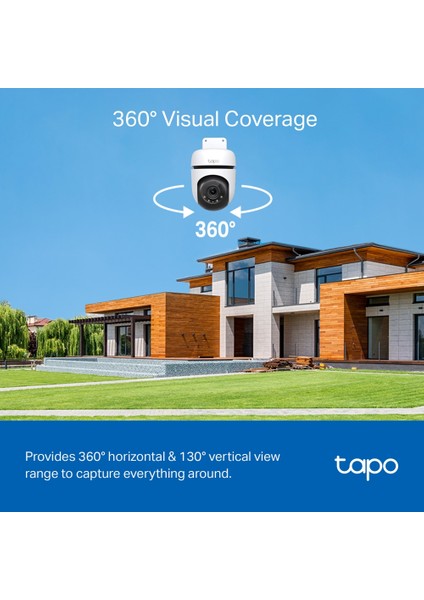 Tapo C510W, 2K Dış Mekan Wi-Fi Güvenlik Kamerası, Hareket Tespit/Takibi , 360°, IP65 Su Geçirmez, Renkli Gece Görüşü, Çift Yönlü Ses, Bulut/Yerel Depolama, Sesli ve Işıklı Alarm