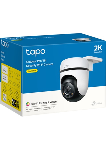 Tapo C510W, 2K Dış Mekan Wi-Fi Güvenlik Kamerası, Hareket Tespit/Takibi , 360°, IP65 Su Geçirmez, Renkli Gece Görüşü, Çift Yönlü Ses, Bulut/Yerel Depolama, Sesli ve Işıklı Alarm