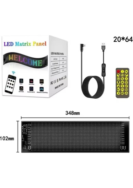 Araç Car LED Ekran Kişiselleştirilebilir Telefon App Kontrollü Uzaktan Kumandalı Kayan Yazı Emoji LED Matrix Panel