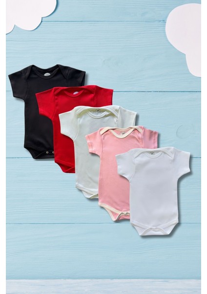 Kısa Kollu 5'li Renkli Organik Pamuk Alttan Çıtçıtlı Bebek Body&zıbın