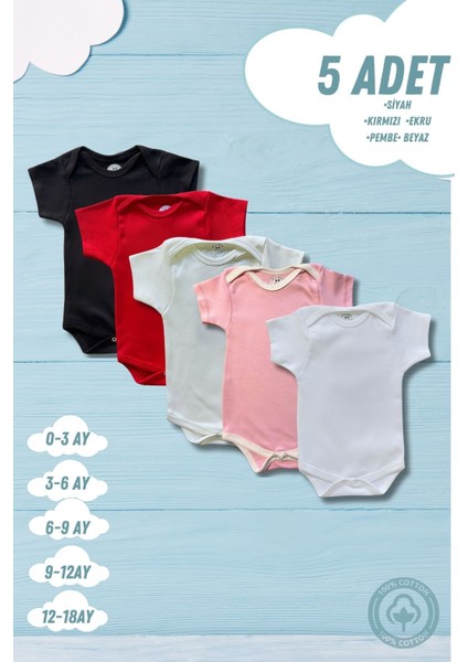 Kısa Kollu 5'li Renkli Organik Pamuk Alttan Çıtçıtlı Bebek Body&zıbın modelleri