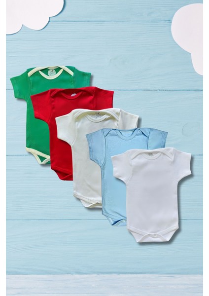 Kısa Kollu 5'li Renkli Organik Pamuk Alttan Çıtçıtlı Bebek Body&zıbın
