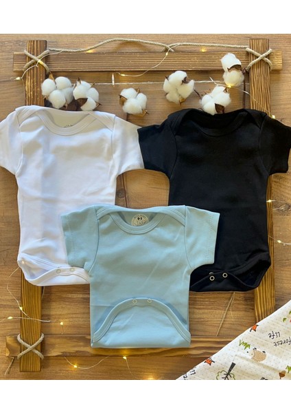 Kısa Kollu 3'lü Organik Pamuk Çıtçıtlı Bebek Body&zıbın modelleri