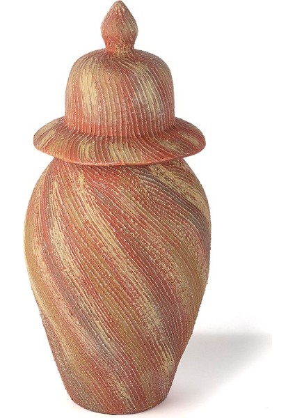 Pembe Seramik Küp Kapaklı Vazo 43cm