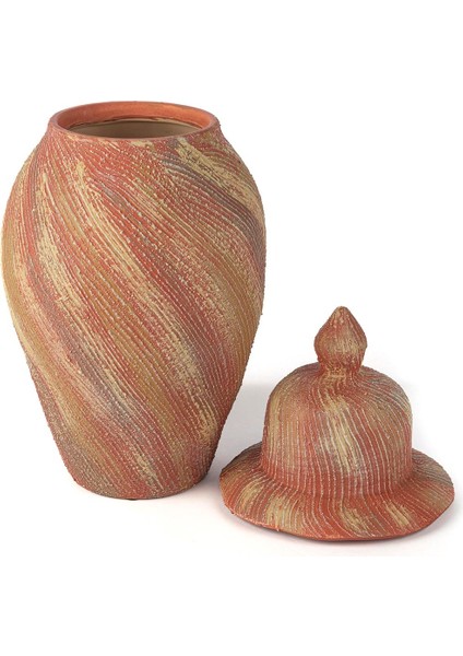 Pembe Seramik Küp Kapaklı Vazo 43cm
