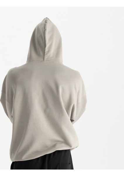 Erkek Gri %100 Organik Pamuk Kanguru Cepli Kapüşonlu Oversize Sweatshirt