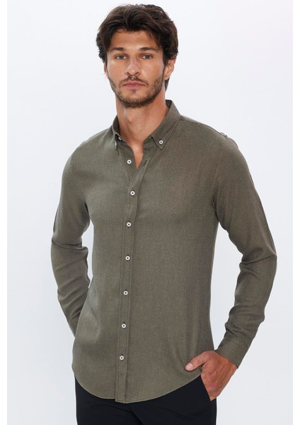 Slim Fit Kışlık Yün Viskon Düz Gömlek