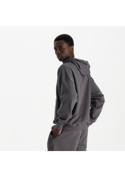 Erkek Füme %100 Organik Pamuk Kanguru Cepli Kapüşonlu Oversize Sweatshirt