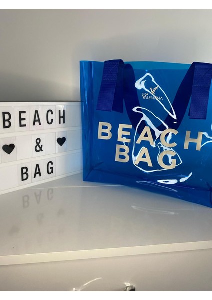 LV-BB0001 Beach Bag Mavi Plaj Çantası Şeffaf Pvc