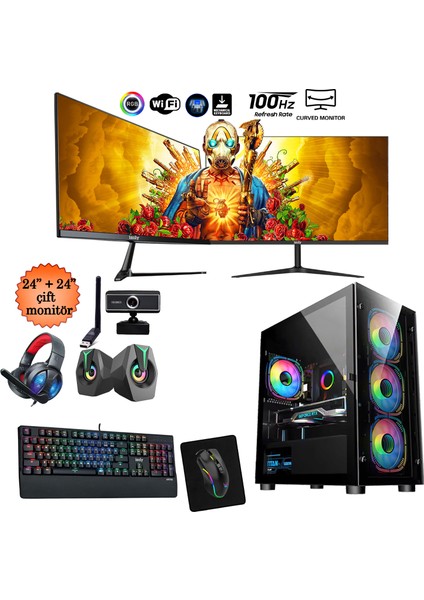 Live i5-10400F 16GB 512GB M.2 NVMe RX580 8GB 24"+24" Oyuncu Masaüstü Bilgisayarı