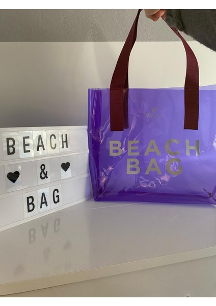 LV-BB0001 Beach Bag Mor Plaj Çantası Şeffaf Pvc