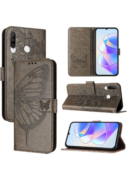 Huawei P30 Lite Premium Deri Kabartma Kelebek Manyetik Kapak Için Kılıf (Yurt Dışından)