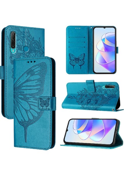 Huawei P Akıllı 2019 Manyetik Kabartma Kelebek Premium Deri Kılıf (Yurt Dışından)