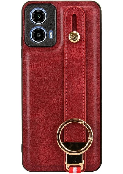 Motorola Moto G34 Kolaylık Bilek Kayışı Premium Pu Deri Kılıf (Yurt Dışından)
