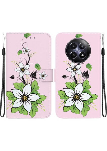 Realme 12 5g Pu Deri Manyetik Kapatma Cüzdan Kart Yuvaları Çiçek Için Kılıf (Yurt Dışından)