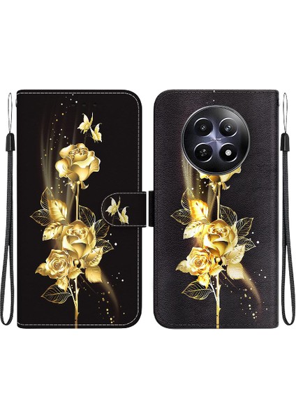 Realme 12 5g Pu Deri Manyetik Kapatma Cüzdan Kart Yuvaları Çiçek Için Kılıf (Yurt Dışından)