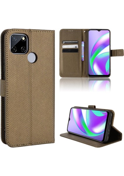 Realme C25/C12 Kart Tutucu Kapak Manyetik Cüzdan Kickstand Için Kılıf (Yurt Dışından)