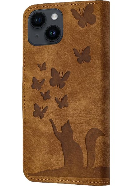 IPhone 15 Için Kılıf Artı Kart Cep Tutucu Kapak Cüzdan Kılıf Kabartmalı (Yurt Dışından)