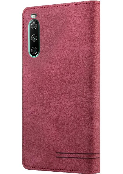 Sony Xperia 10 V Kickstand Premium Deri Iki Kart Yuvaları Için Kılıf (Yurt Dışından)